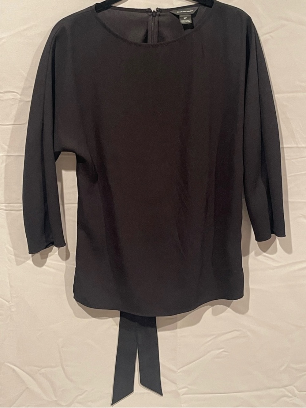 Club Monaco Black Three-Quarter Sleeve Blouse with Back Tie